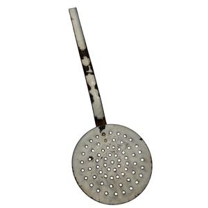 Enamelware Slotted Metal Spoon Antique White Enamel 13.75" Enamelware